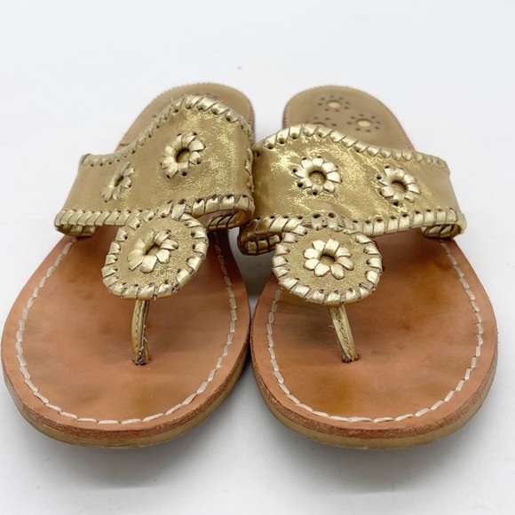 JACK ROGERS Jacks Flat Gold Leather Whipstitch Thong Sandals - Picture 6 of 11